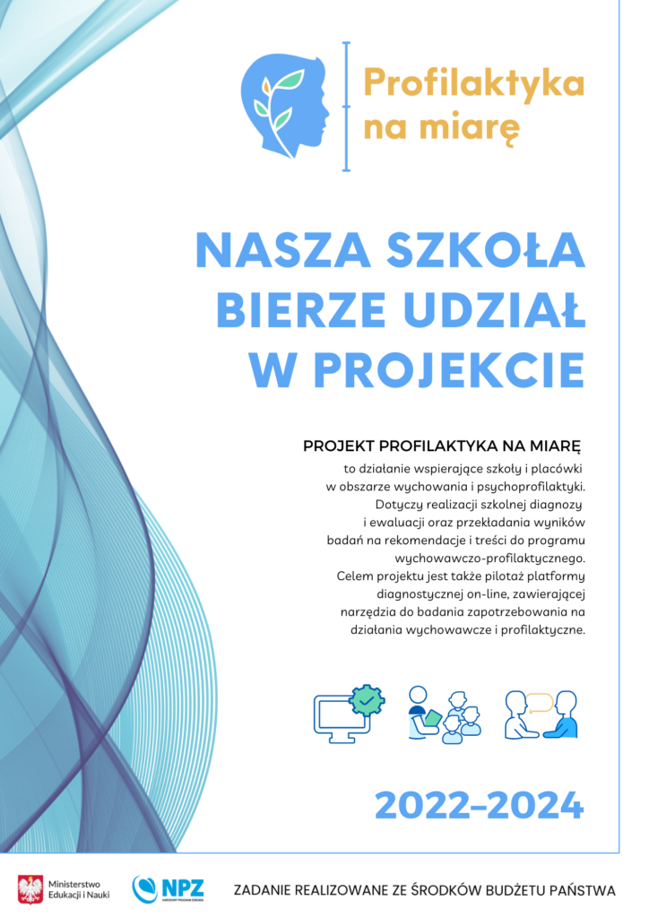 Grafika przedstawiająca plakat dla szkół biorących udział w projekcie Profilaktyka na miarę