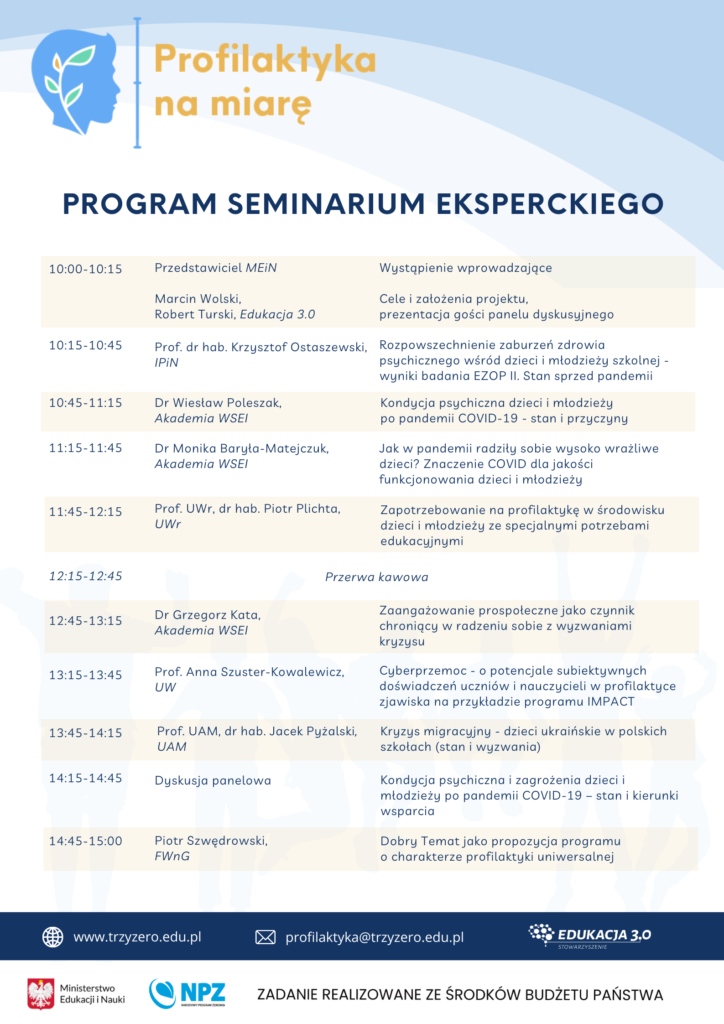 Projekt Profilaktyka na miarę - seminarium eksperckie - program